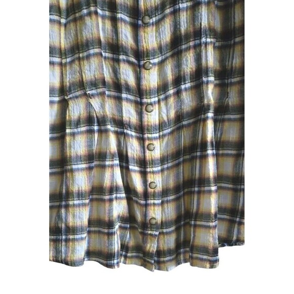 Free People Shirt Women's 2 Tan Plaid Crochet Pearl Snap Pleated Peplum Western - Picture 5 of 10